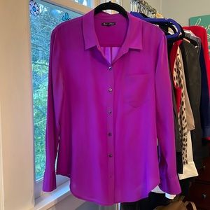 100% silk purple button down longsleeve Blouse